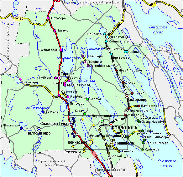Карта медвежьегорского района с озерами и дорогами