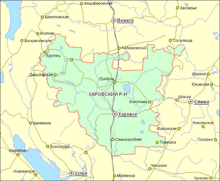 Карта харовского района вологодской области подробная с деревнями и дорогами