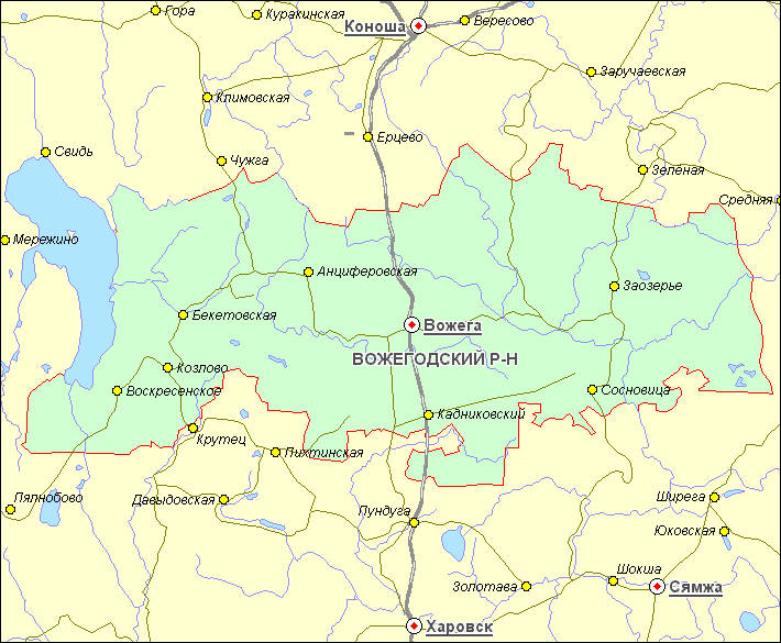 Карта вожегодского района подробная с деревнями и дорогами со спутника